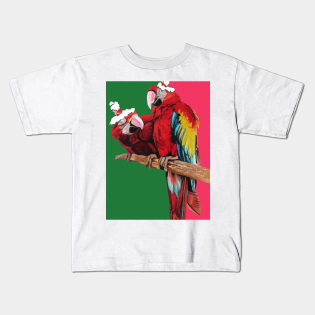 Christmas Macaw - Here Comes Santa Macaws! - on Red and Green Kids T-Shirt by SarahRajkotwala